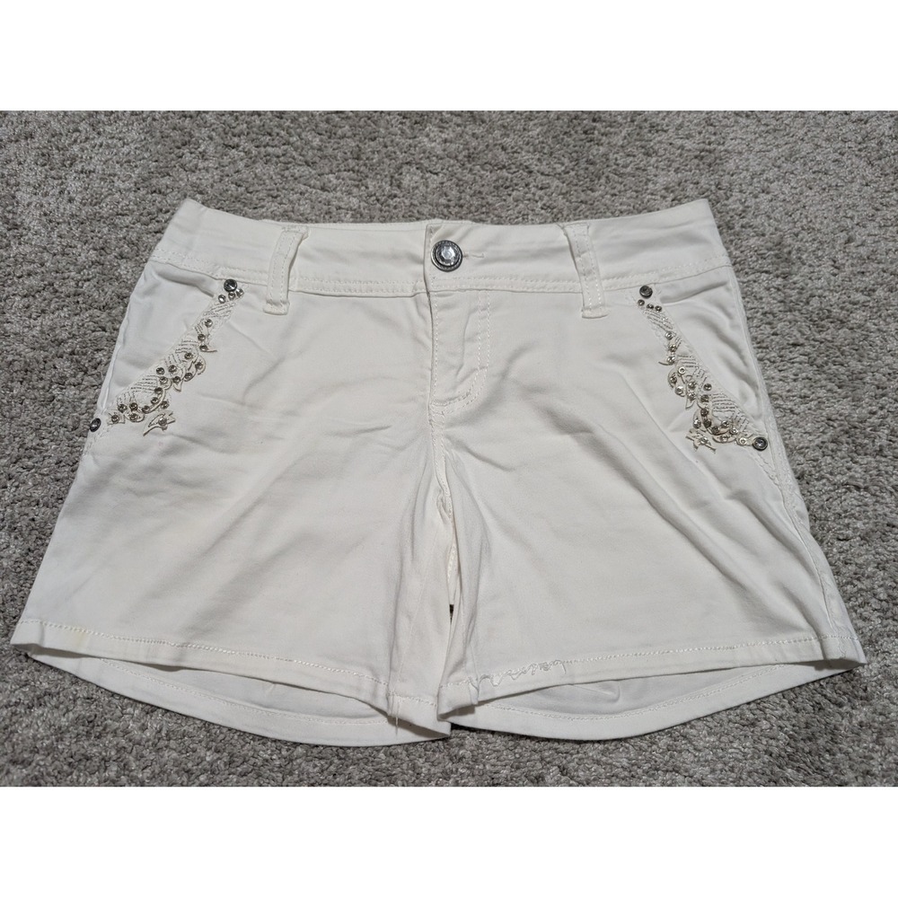 BKE Shorts Womens 26 White Mollie Low Rise Rhinestone Embellished Summer Y2K